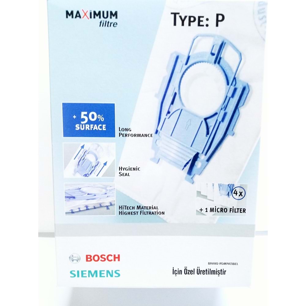 BOSCH SİEMENS TYPE P - SÜPÜRGE TOZ TORBASI 4 ADET+1 ADET MİCRO FİLTRE