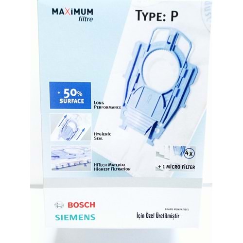 BOSCH SİEMENS TYPE P - SÜPÜRGE TOZ TORBASI 4 ADET+1 ADET MİCRO FİLTRE