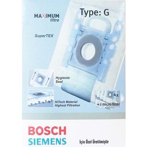 BOSCH SIEMENS TYPE-G SÜPÜRGE TOZ TORBASI 4 ADET+1 ADET MİCRO FİLTRE